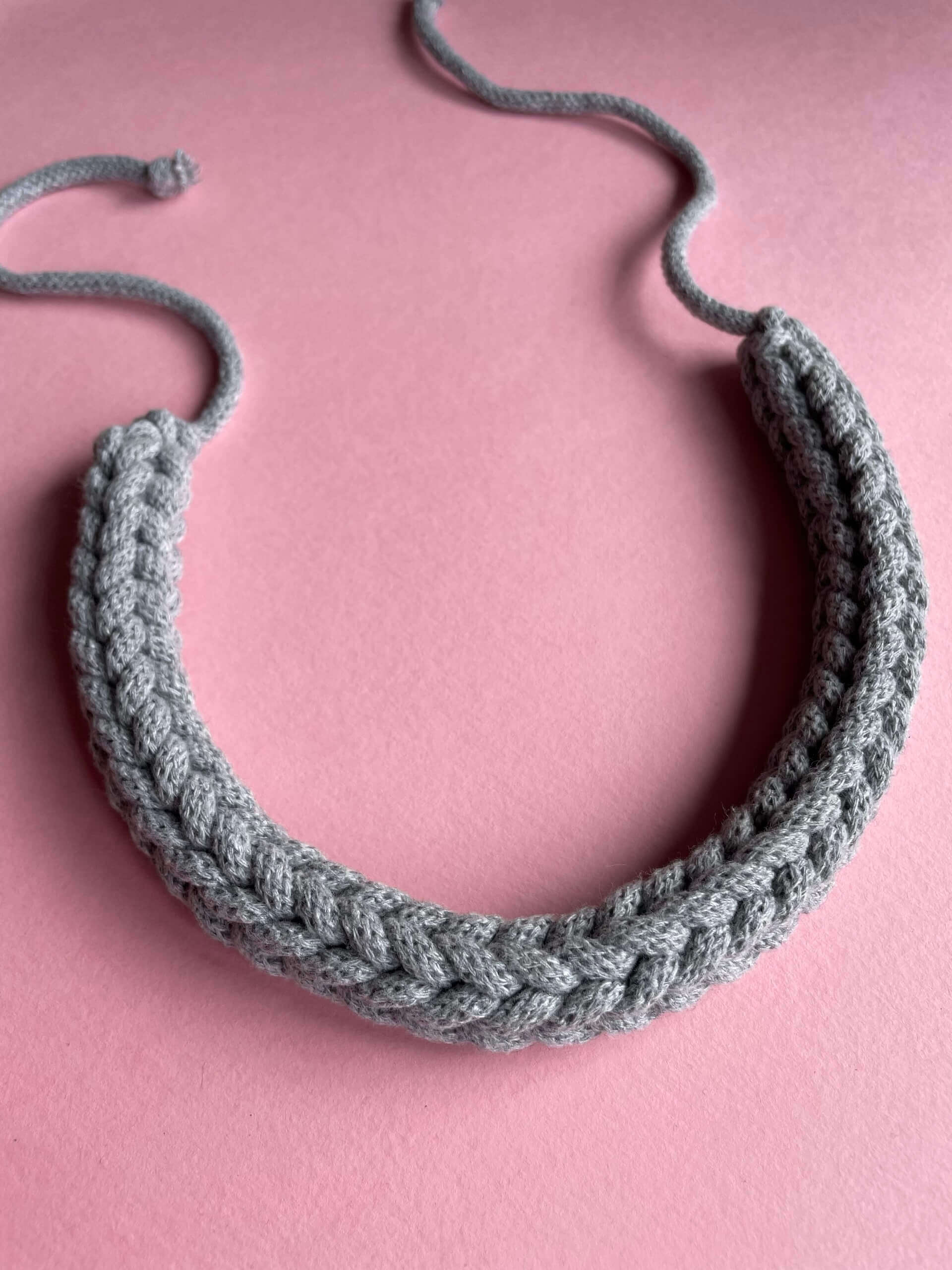 Light Grey Tie Fastening Crochet Necklace