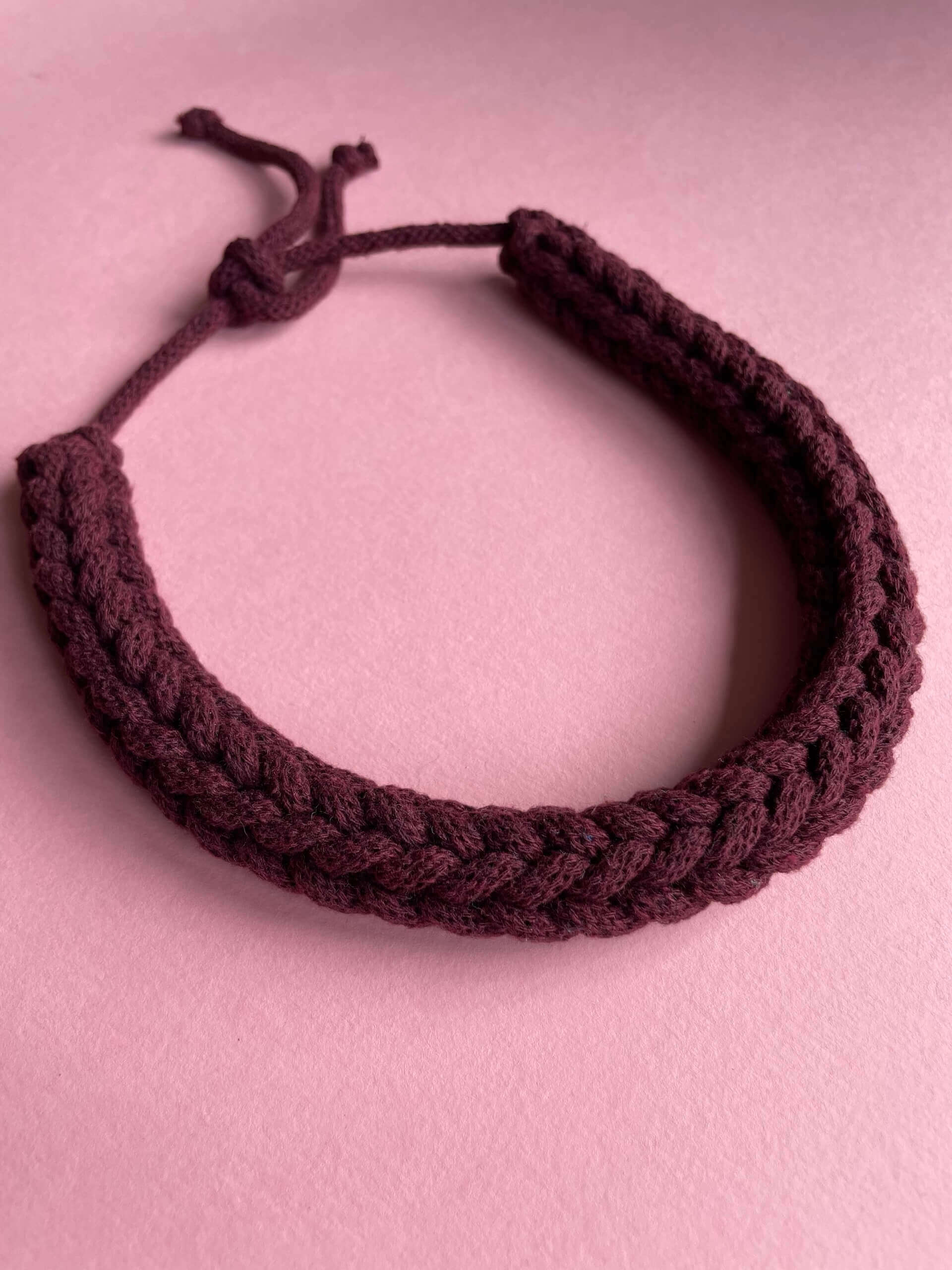 Maroon Tie Fastening Crochet Necklace