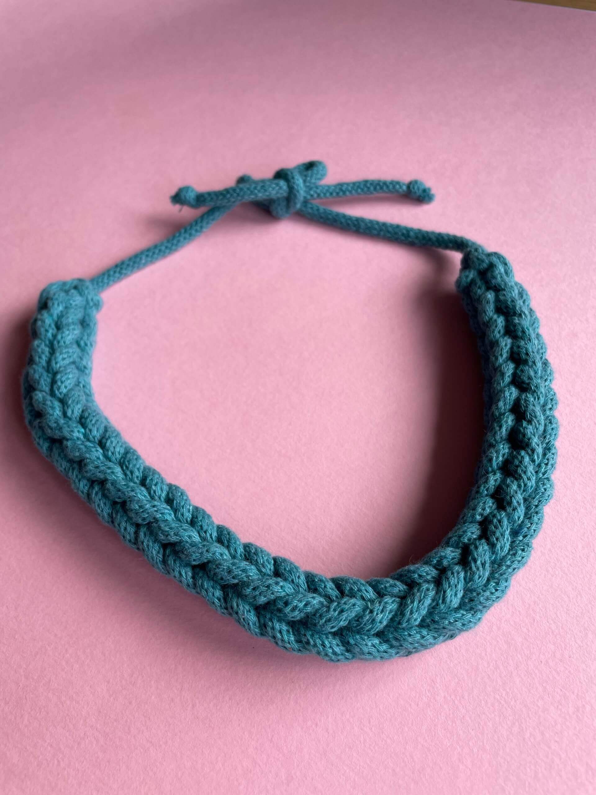 Teal Tie Fastening Crochet Necklace