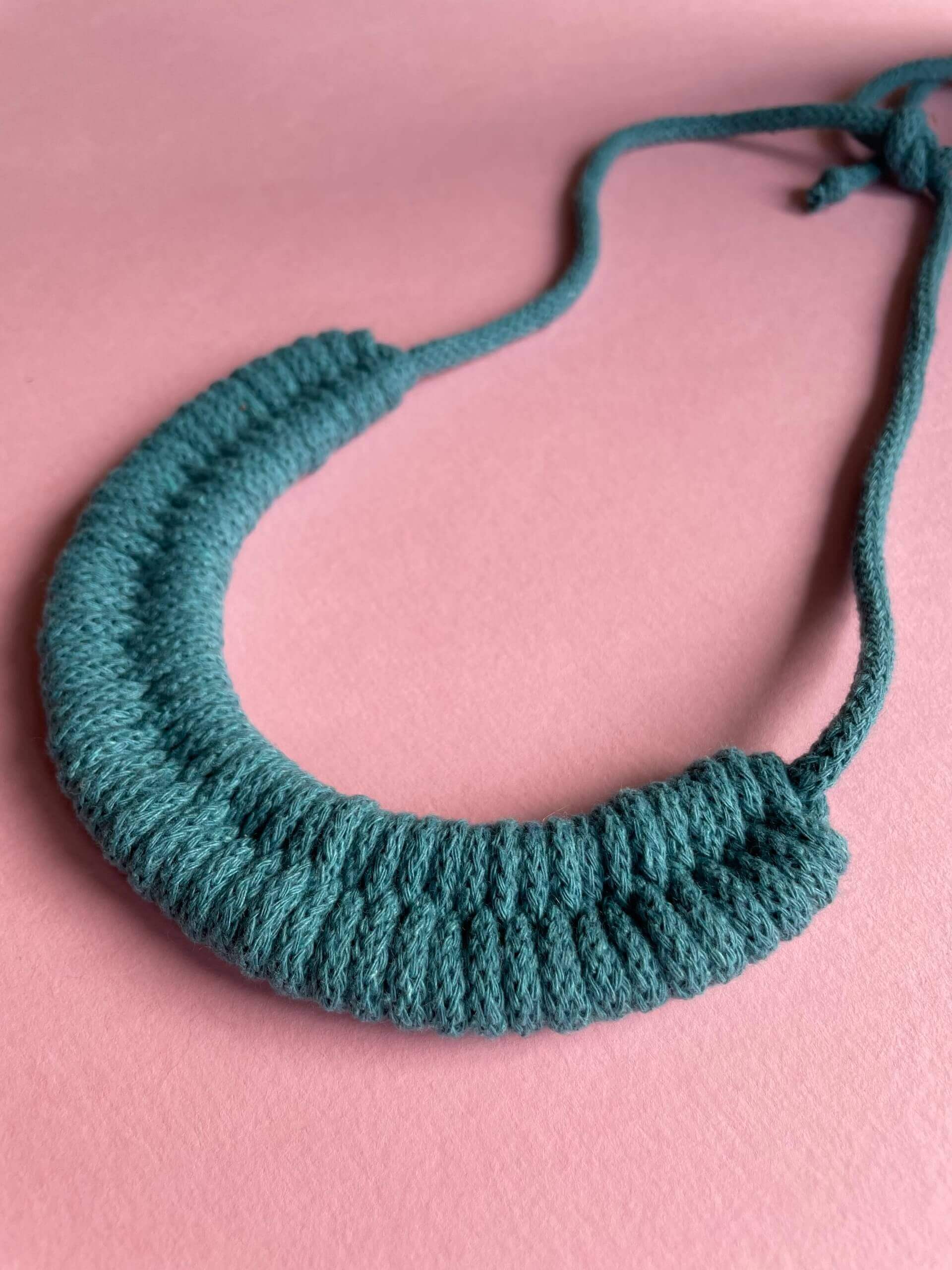 Teal Tie Fastening Woven Necklace